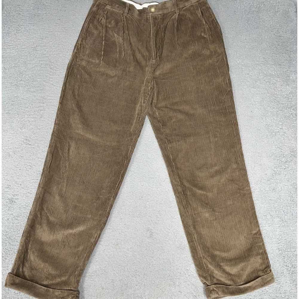 VTG Nautica Rigger Pants Men's 36x32 (32x31) Brown Corduroy Cuffed Hem Pleated